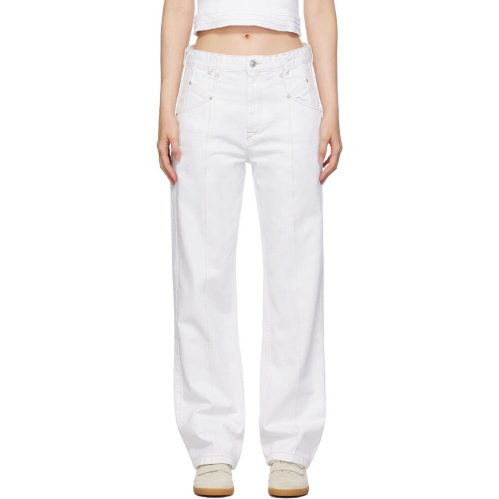 Isabel Marant Women's Nadege Straight Leg Jeans White Size 42 Baggy New With Tag